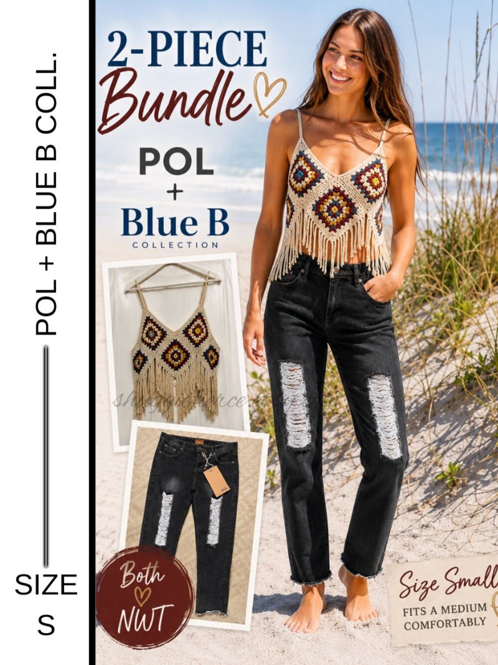 MSRP $143✨2 Piece Bundle POL Jeans & Blue B Crochet Fringe Tank Bundle | Size S✨